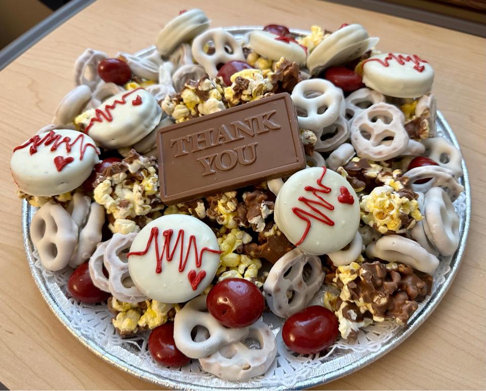 Tray of chocolate goodies for nurses