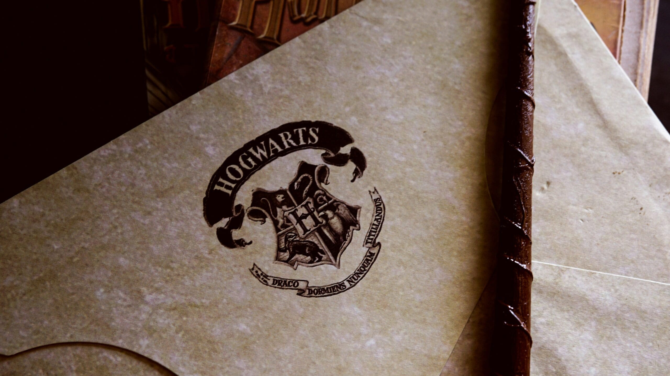 An envelope with Hogwarts stamp on back flap