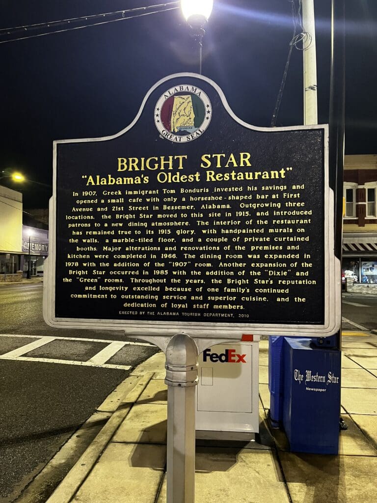 A historic landmark sign of Bright Star restaurant