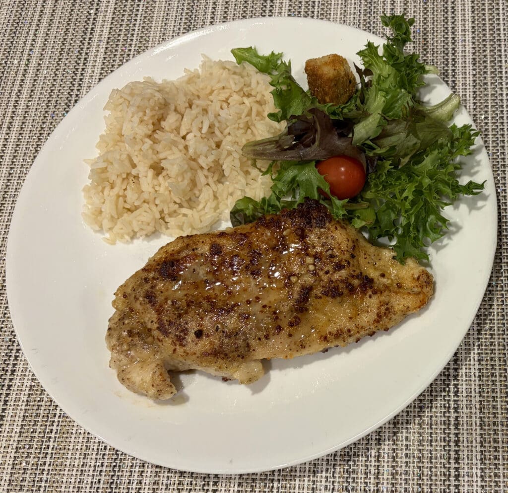 Debra Barone's Lemon Chicken (with a side of rice and salad greens)
