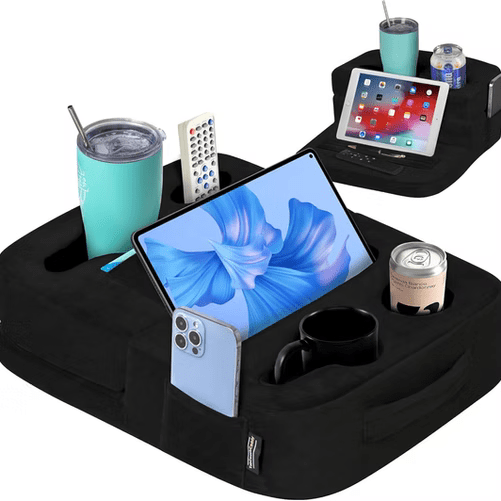 couch caddy for holding tablet, drinking cup, etc.