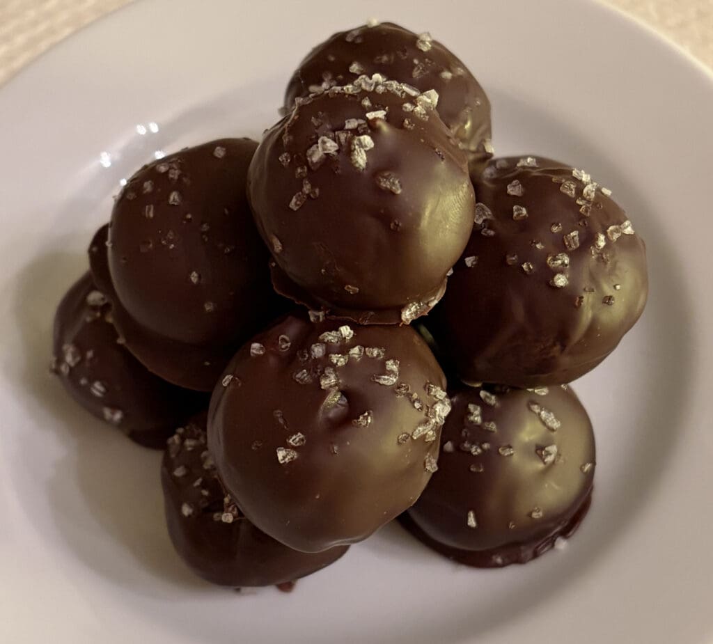 chocolate balls with coarse salt on top