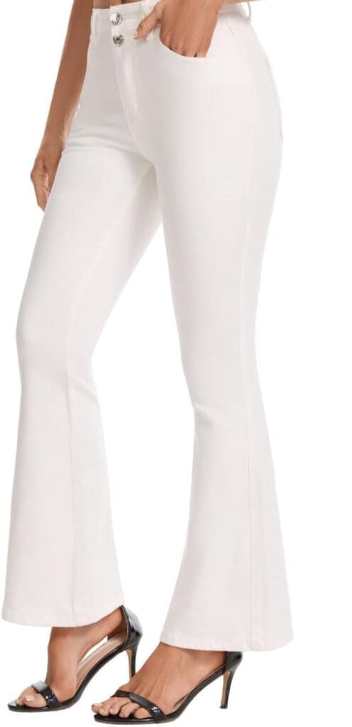 white flared jeans