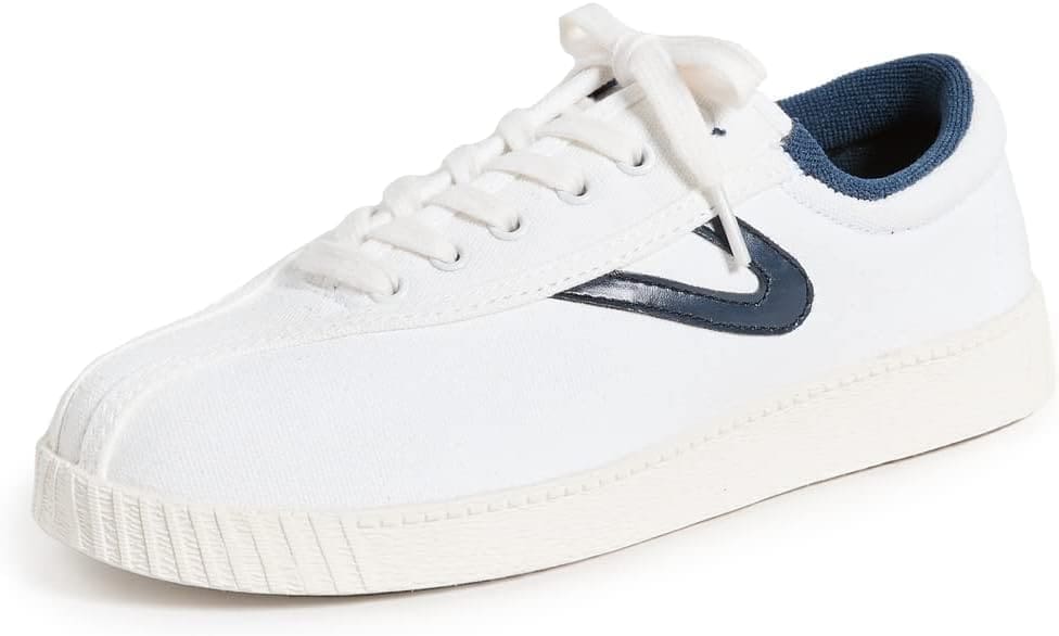 Classic white Tretorn tennis shoes with blue logo