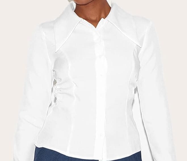 white shirt with 70s style collar