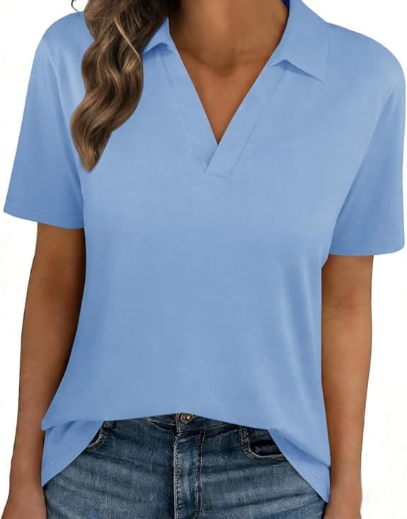 blue v-neck tennis shirt