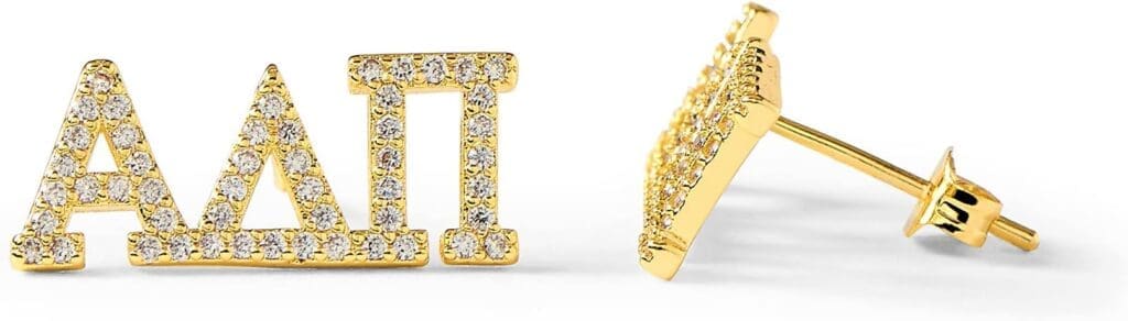 Alpha Delta Pi earrings in gold and rhinestones