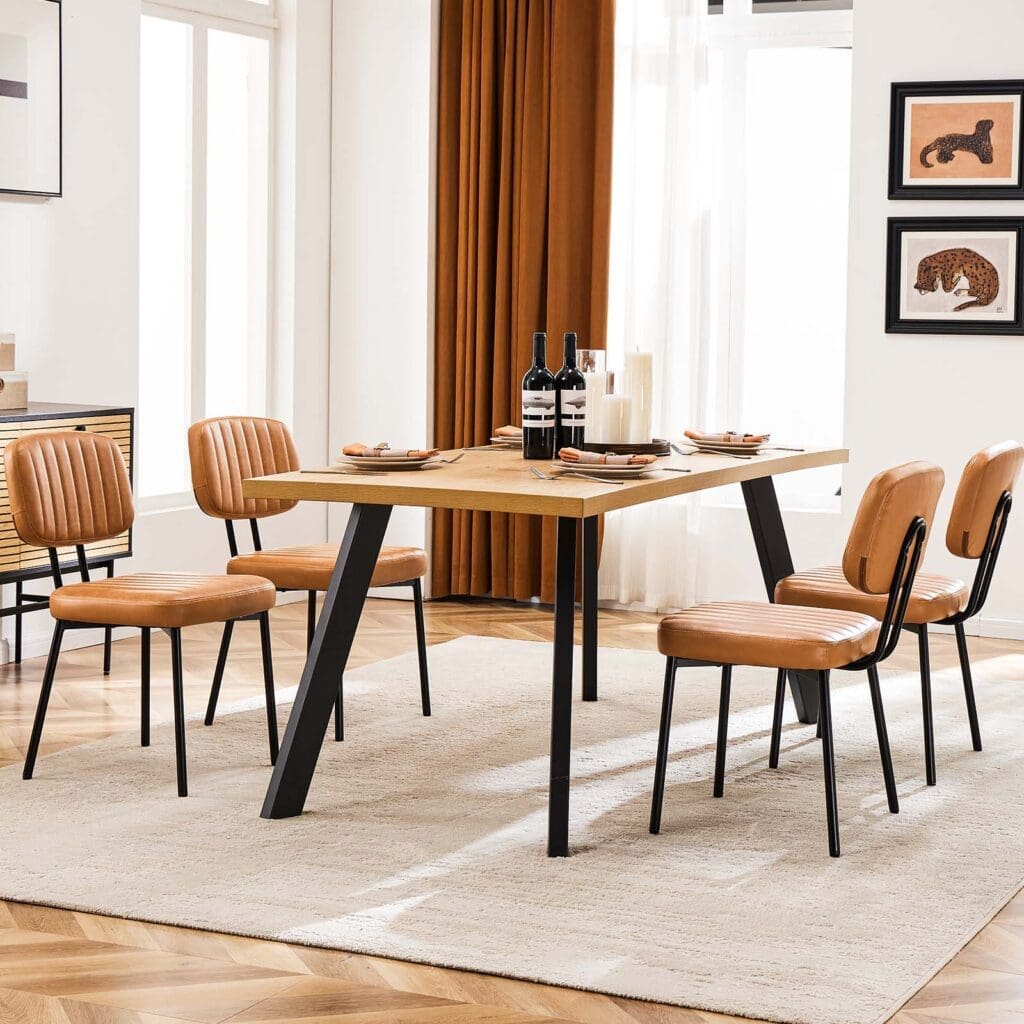faux leather dining chairs that evoke midcentury modern flair