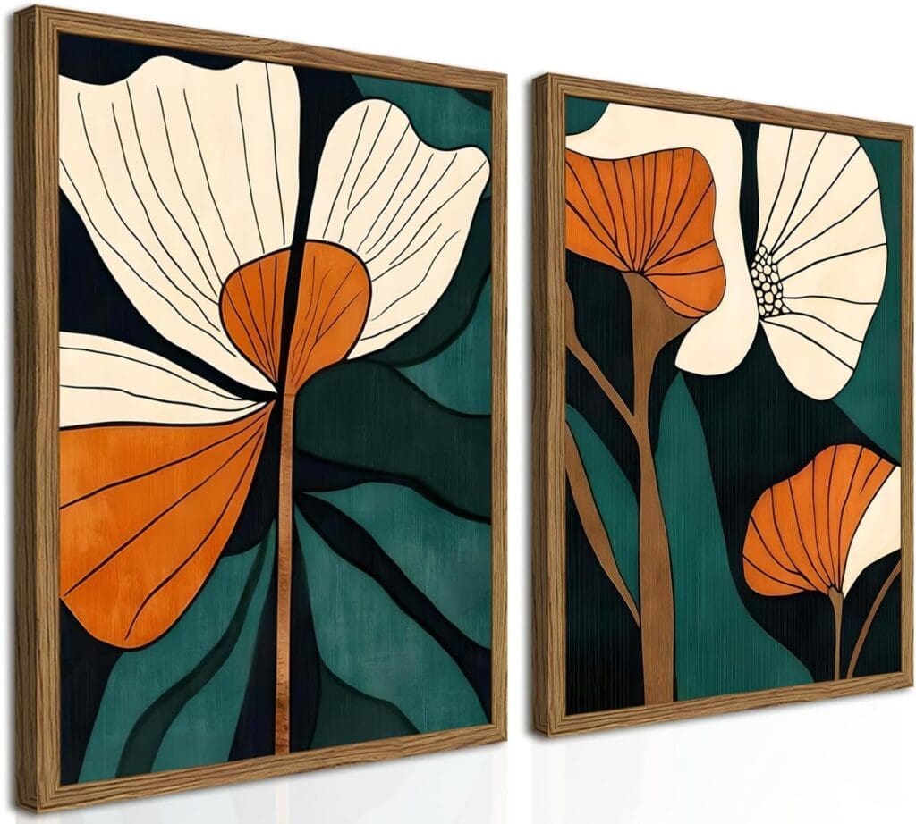 botanical wall art in midcentury modern style