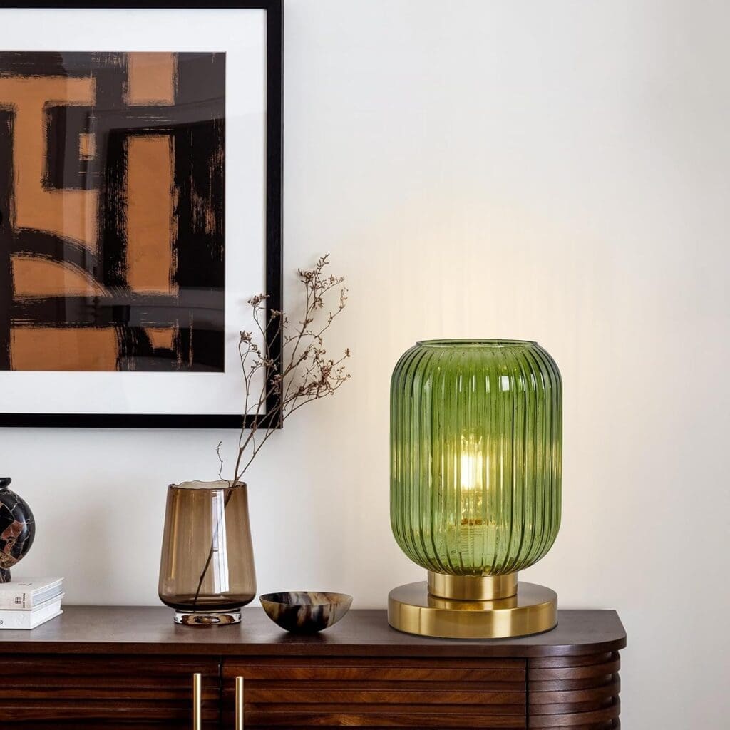 ribbed green glass accent lamp