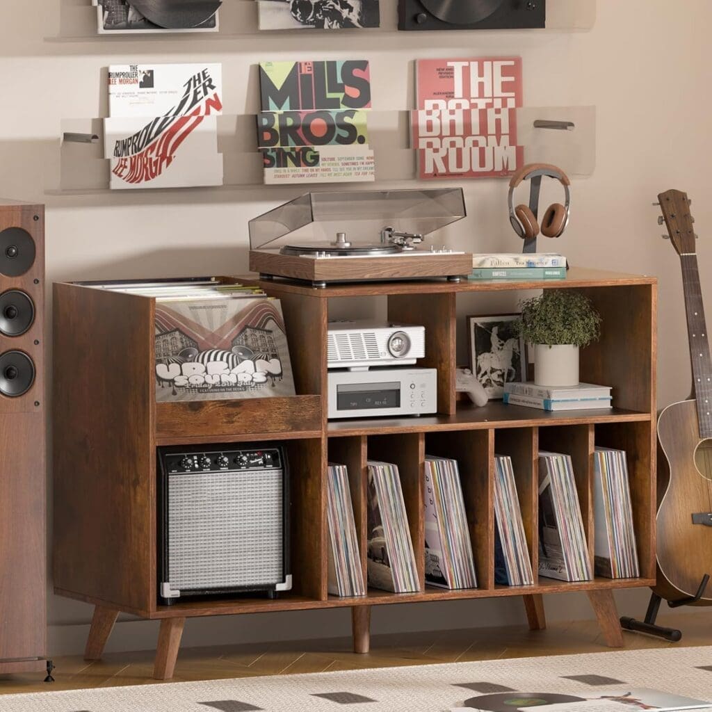 Midcentury modern style record player stand