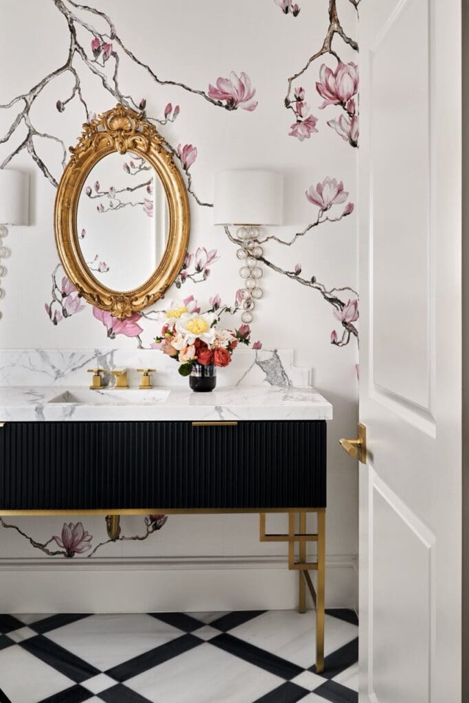Dark console + floral wallpaper