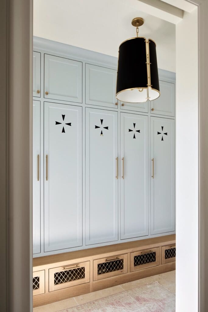 Pale blue cabinetry